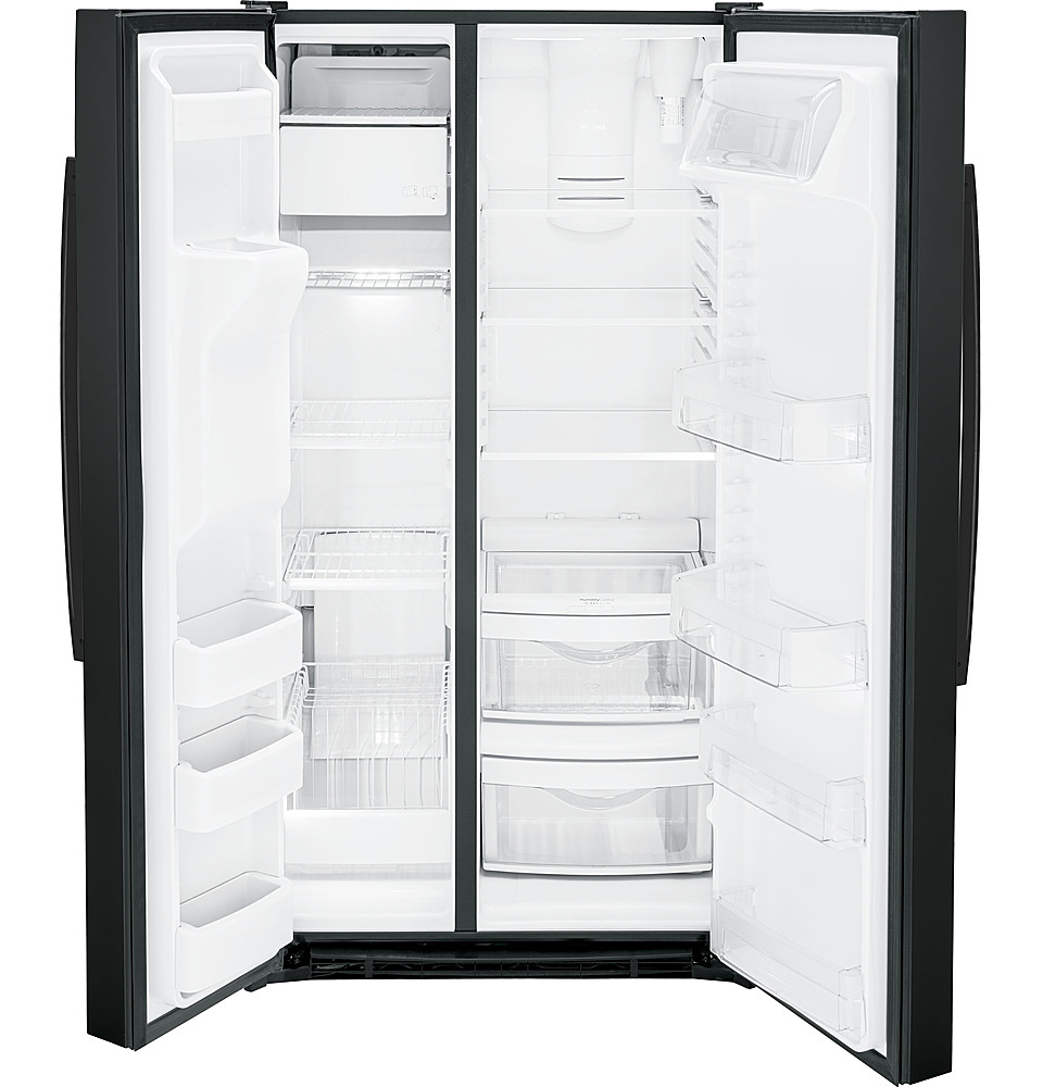 Alt View 12. GE - 25.3 Cu. Ft. Side-by-Side Refrigerator with External Ice & Water Dispenser - High Gloss Black.