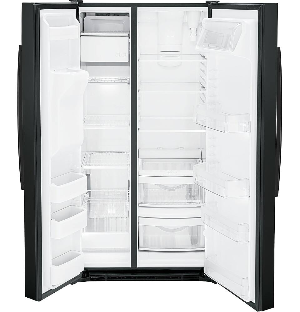 Alt View 12. GE - 25.3 Cu. Ft. Side-by-Side Refrigerator with External Ice & Water Dispenser - High Gloss Black.