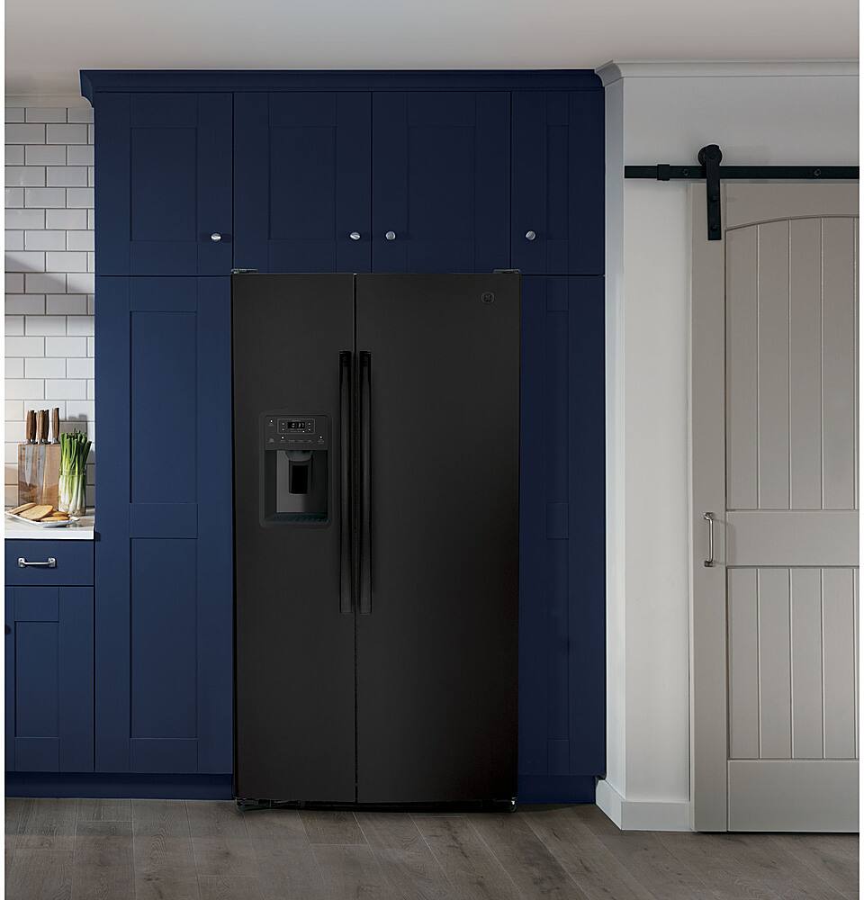 Alt View 14. GE - 25.3 Cu. Ft. Side-by-Side Refrigerator with External Ice & Water Dispenser - High Gloss Black.
