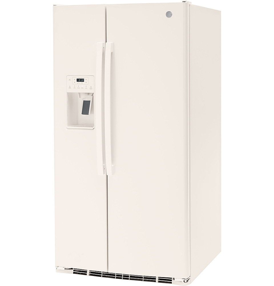 Angle View: GE - 25.3 Cu. Ft. Side-by-Side Refrigerator with External Ice & Water Dispenser - High-gloss bisque