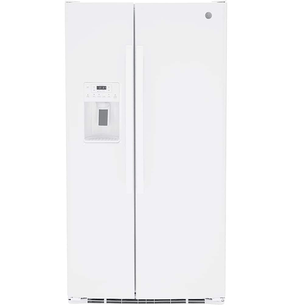 GE - 25.3 Cu. Ft. Side-by-Side Refrigerator with External Ice & Water Dispenser - High Gloss White - Front_Zoom