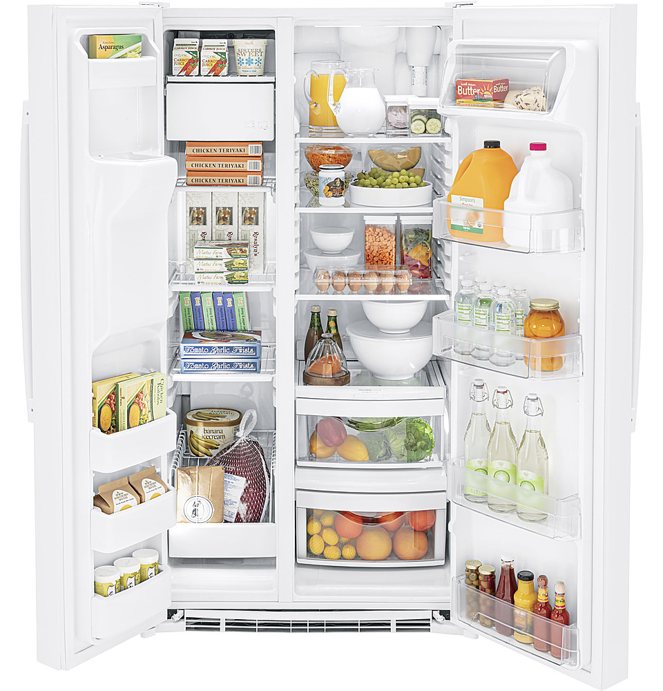 GE 25.3 Cu. Ft. Side-by-Side Refrigerator with External Ice & Water  Dispenser High Gloss White GSS25GGPWW - Best Buy