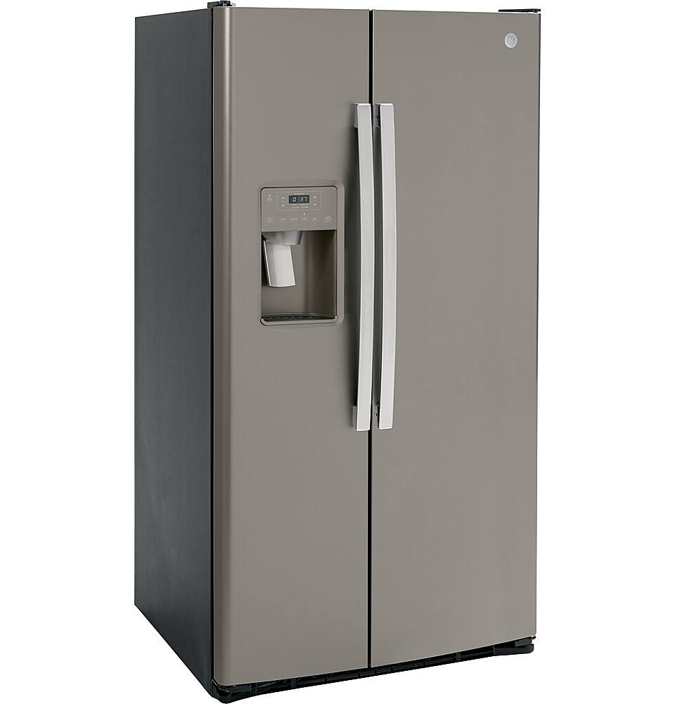 Angle. GE - 25.3 Cu. Ft. Side-by-Side Refrigerator with External Ice & Water Dispenser - Slate.