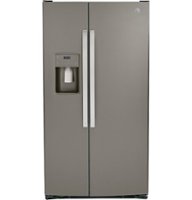 GE - 25.3 Cu. Ft. Side-by-Side Refrigerator with External Ice & Water Dispenser - Fingerprint resistant slate - Front_Zoom
