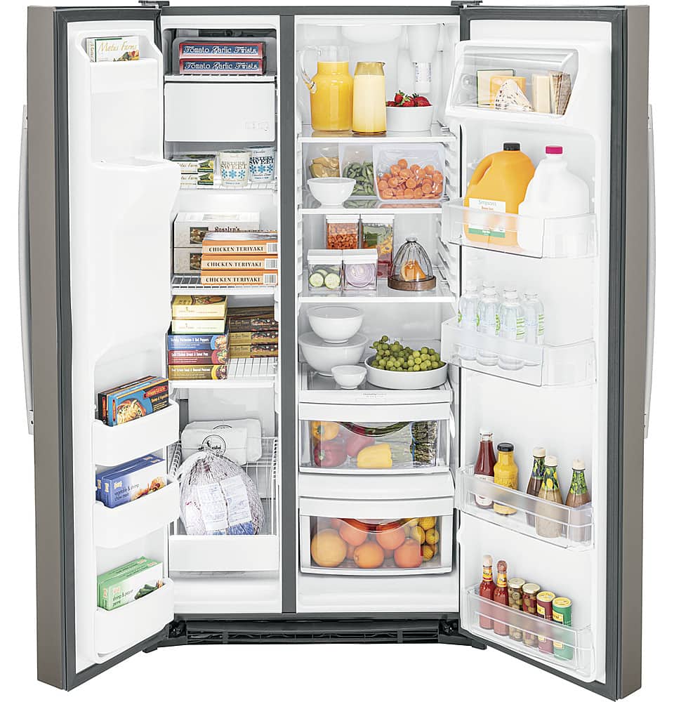 Alt View 11. GE - 25.3 Cu. Ft. Side-by-Side Refrigerator with External Ice & Water Dispenser - Slate.