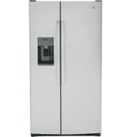 GE - 25.3 Cu. Ft. Side-by-Side Refrigerator with External Ice & Water Dispenser - Stainless Steel - Front_Zoom