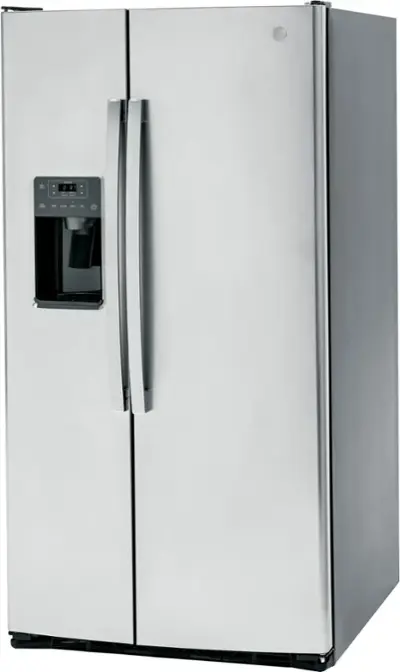 GE - 25.3 Cu. Ft. Side-by-Side Refrigerator with External Ice & Water Dispenser - Stainless Steel