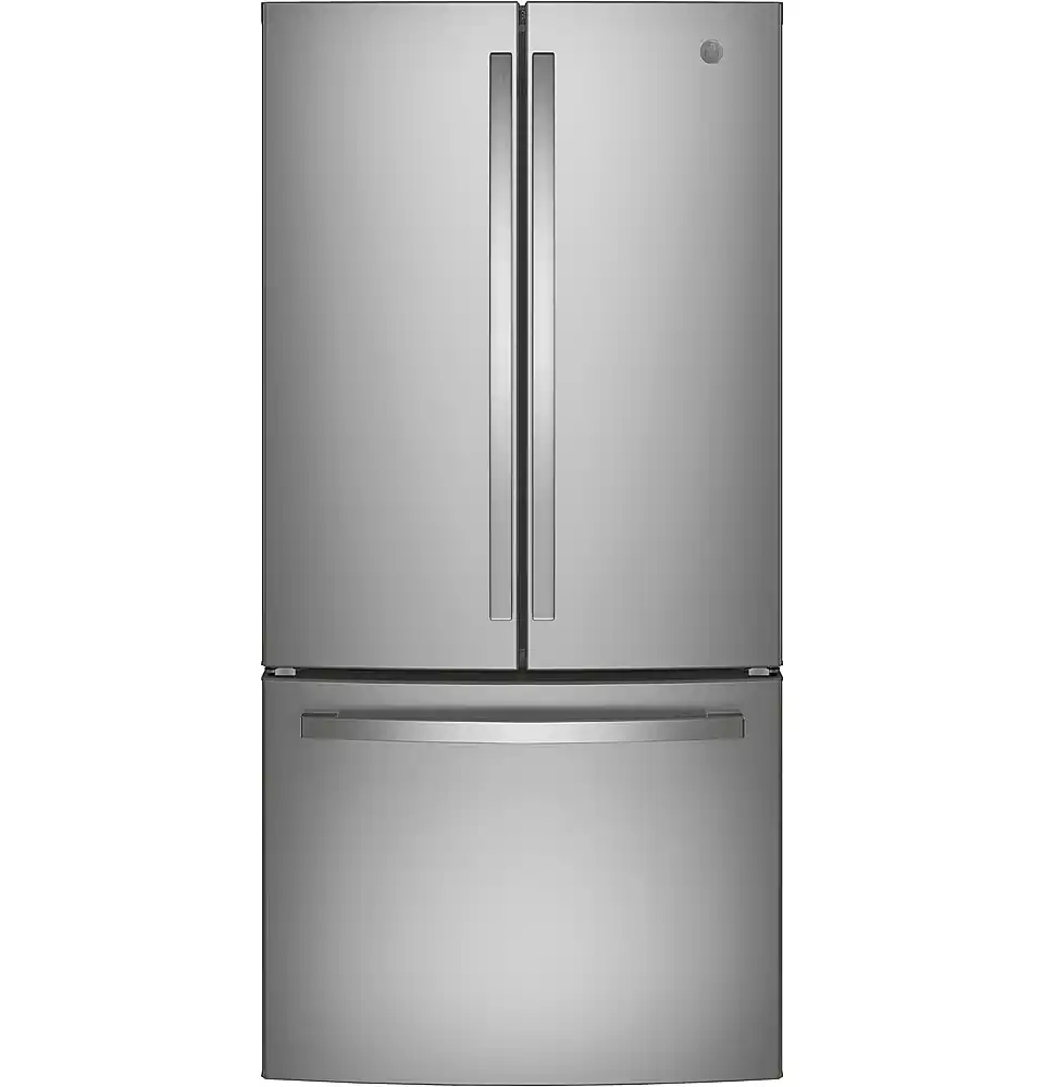 Front. GE - 18.6 Cu. Ft. French Door Counter-Depth Refrigerator - Stainless Steel.
