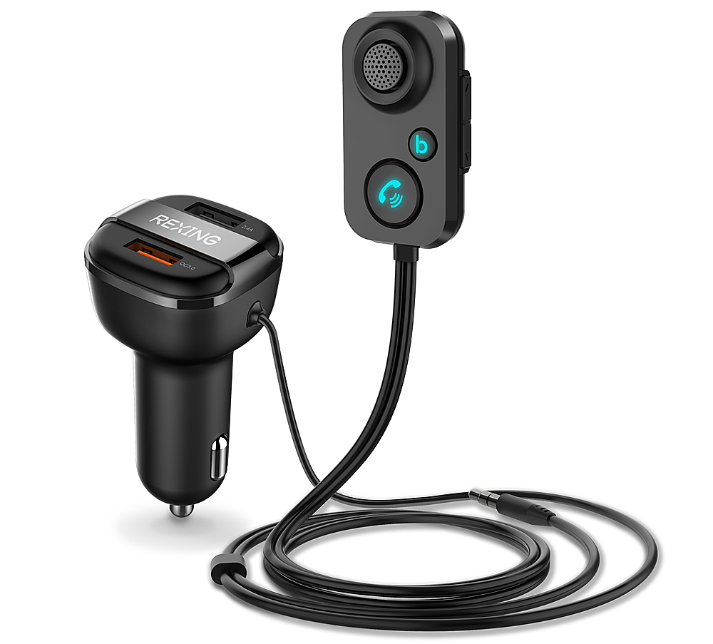 Angle View: Rexing - AUX2 Mini Bluetooth Receiver with Dual USB Enhanced Bass and Voice Control - Black