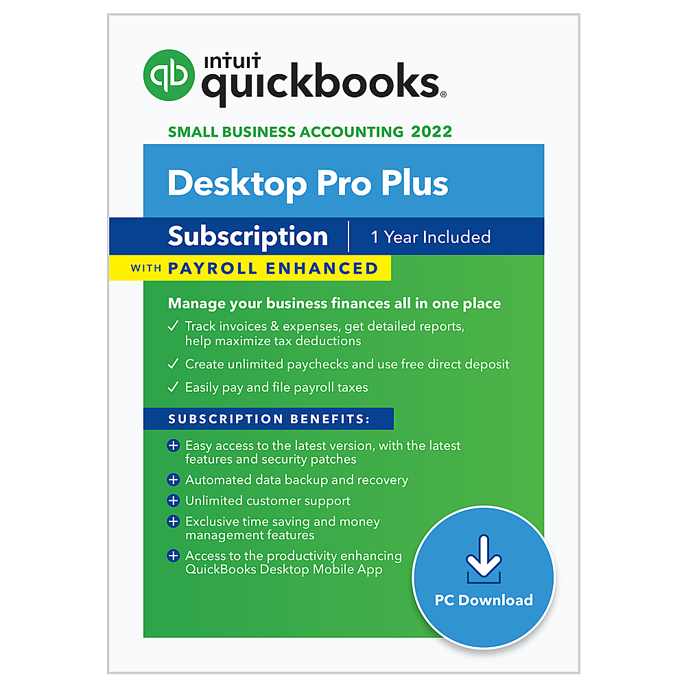 QuickBooks - Desktop Pro Plus with Enhanced Payroll 2022 (1 User) (1-Year Subscription) [Digital]