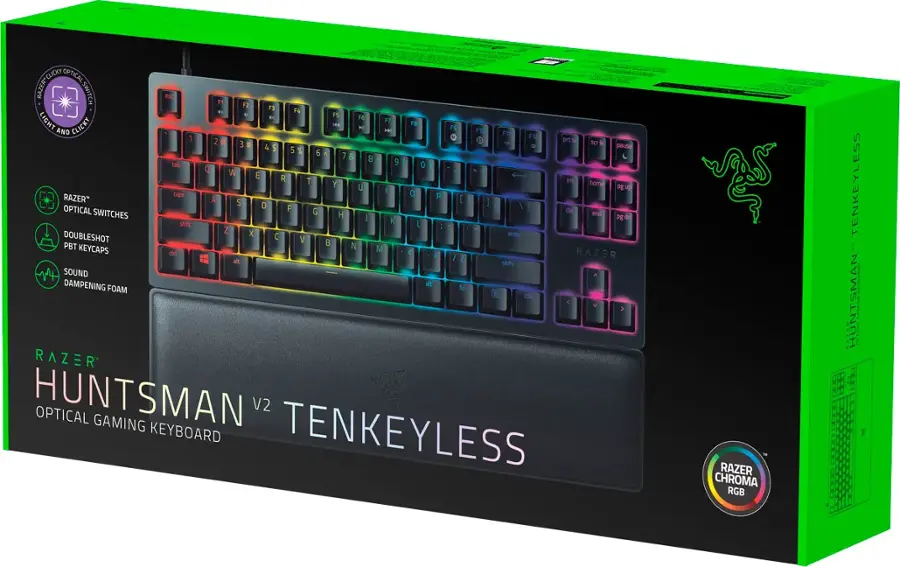 Alt View 14. Razer - Huntsman V2 TKL Wired Optical Purple Clicky Switch Gaming Keyboard with Chroma RGB Backlighting - Black.