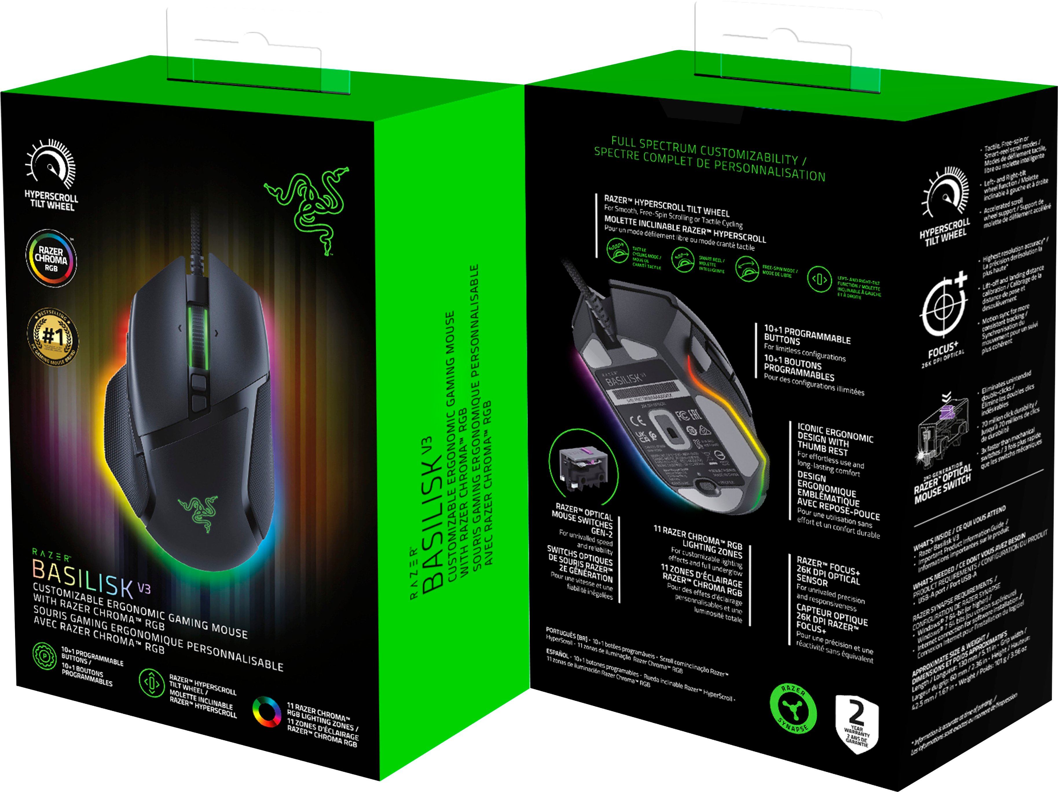 Razer Basilisk V3 Wired Optical Gaming Mouse with Chroma RBG