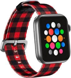 Modal™ - Nylon Watch Band for Apple Watch 42mm, 44mm, 45mm (Series 1-8) and Apple Watch Ultra 49mm - Red/Black Plaid - Angle_Zoom