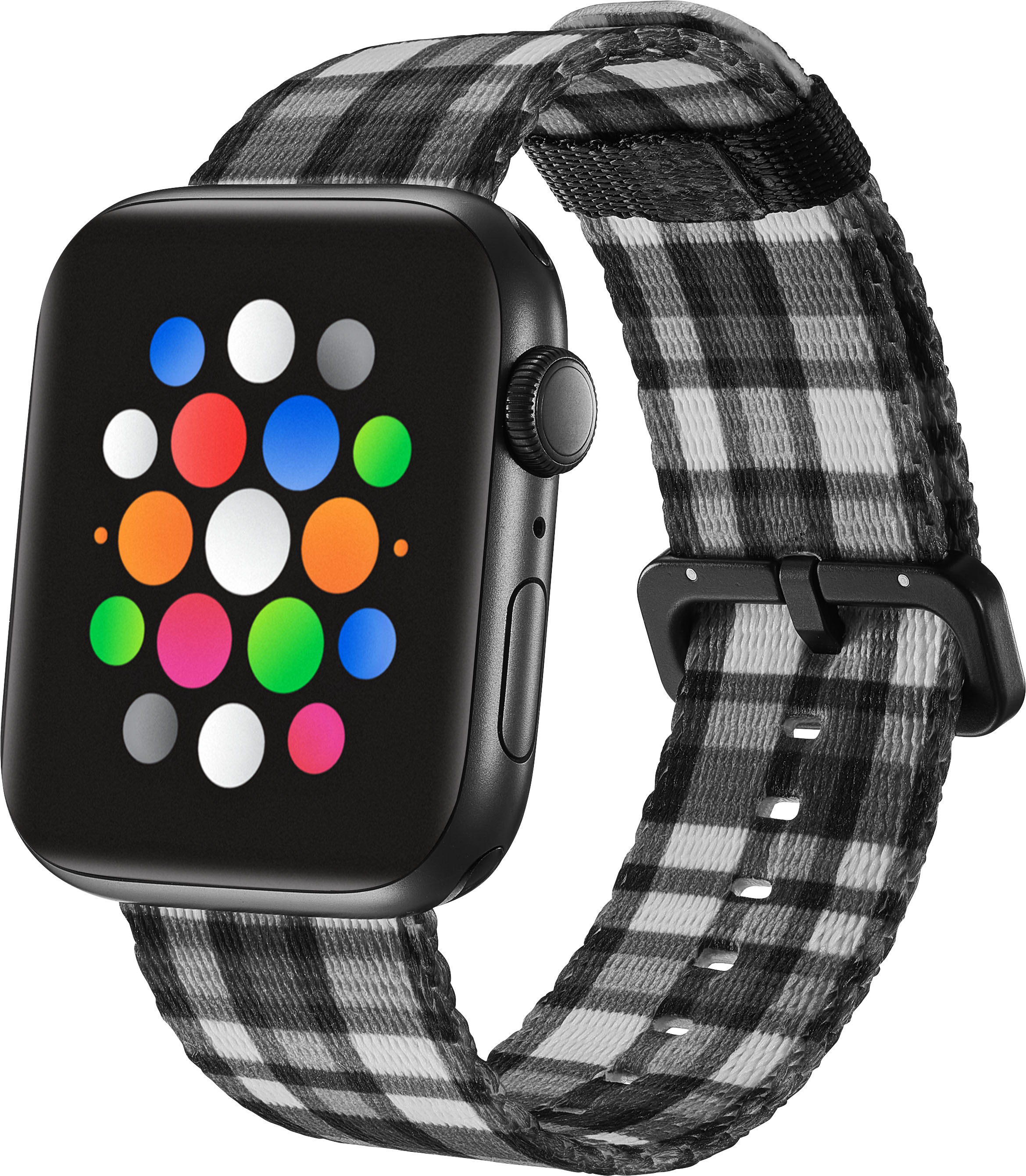 Left View: Modal™ - Nylon Watch Band for Apple Watch 42mm, 44mm, and 45mm - Gray Plaid