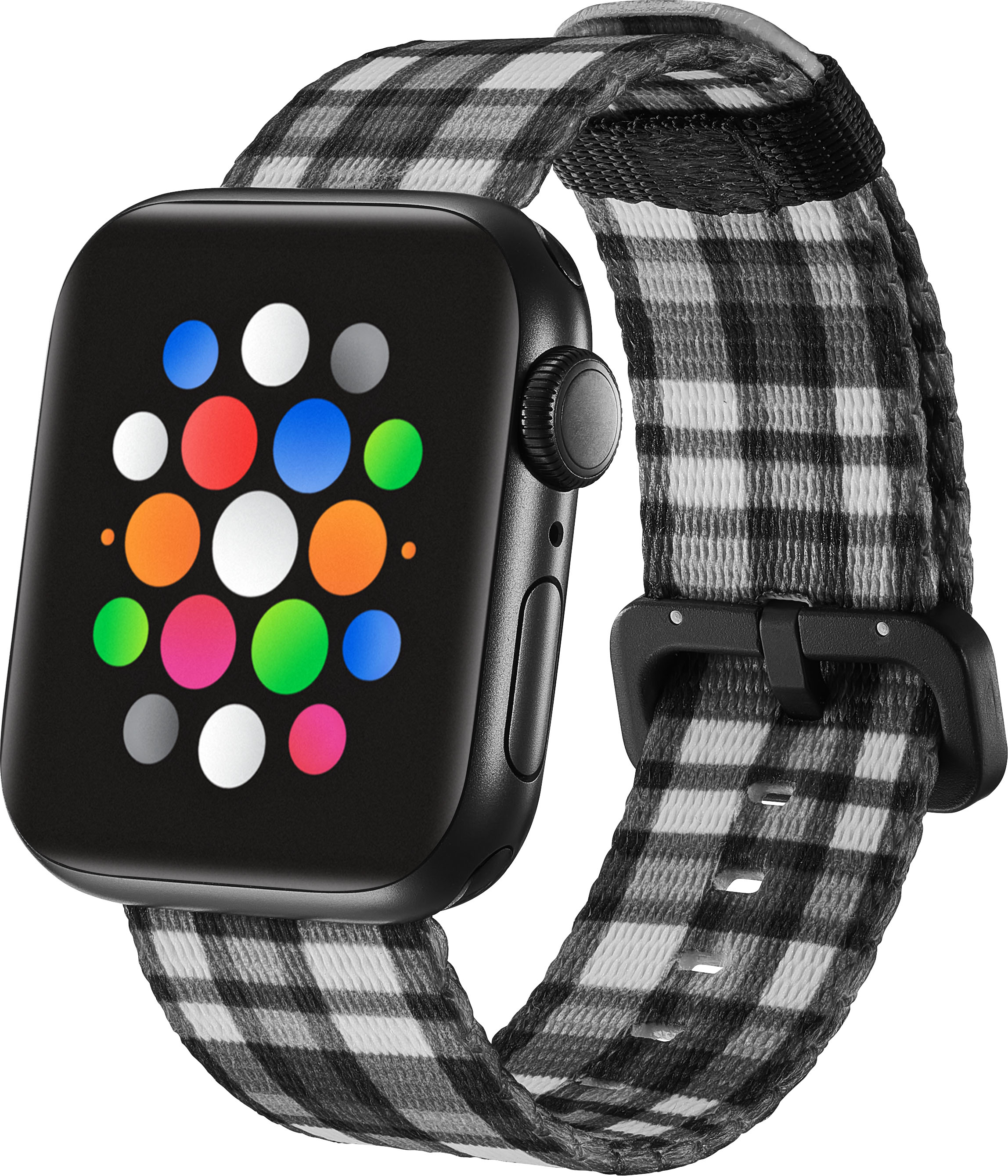 Left View: Modal™ - Nylon Watch Band for Apple Watch 38mm, 40mm, and 41mm - Gray Plaid