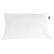 The image features a white pillow, which is likely a down pillow, sitting on a white surface. The pillow is large and takes up a significant portion of the image. The white color of the pillow and the surface it is placed on creates a clean and minimalist appearance.