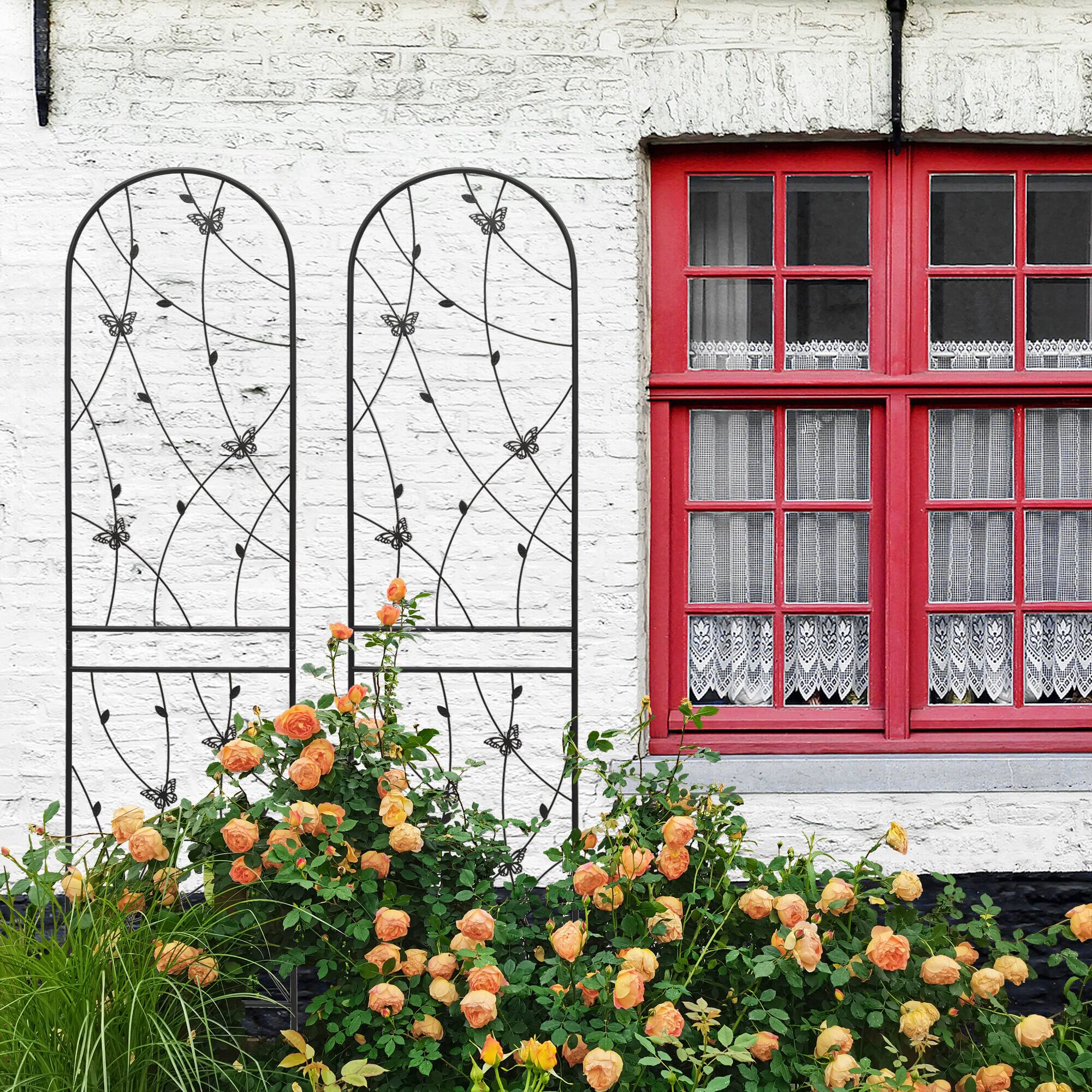 Alt View 2. Loheer - Rustproof Metal Garden Trellis 2 Pack 7.23 x 1.64 ft Plant Support for Climbing Flowers - Black.