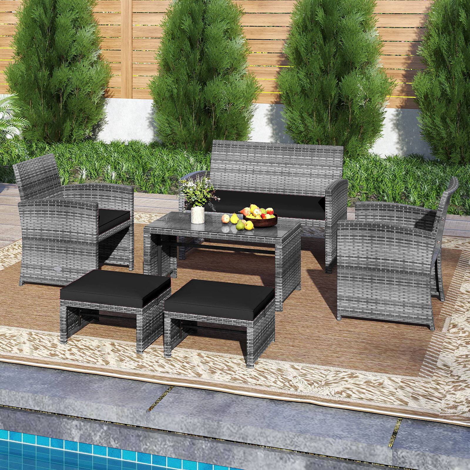 Alt View 4. Costway - Costway 6PCS Patio Furniture Set Outdoor Sectional Conversation PE Rattan Sofa Set - Mix Brown,Black.