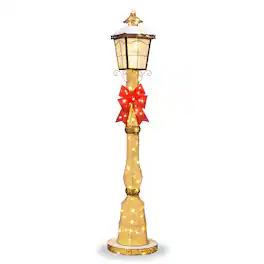 Best Choice Products - Large Outdoor Christmas Lamppost Decoration, 6ft Tall with Lighted Bow, 100 LEDs - Gold