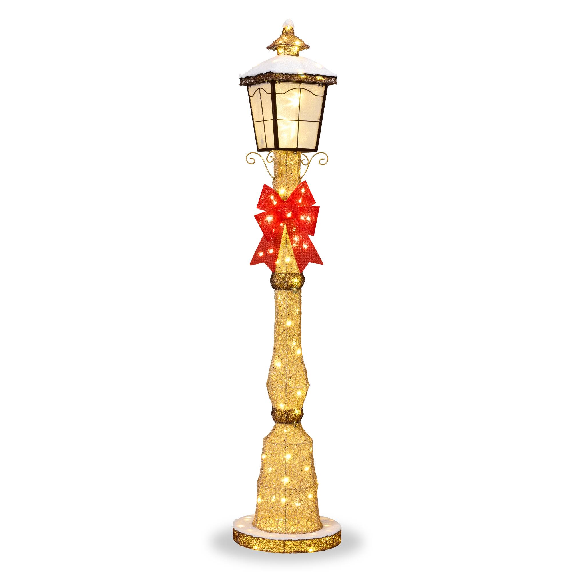 Best Choice Products - Large Outdoor Christmas Lamppost Decoration, 6ft Tall with Lighted Bow, 100 LEDs - Gold