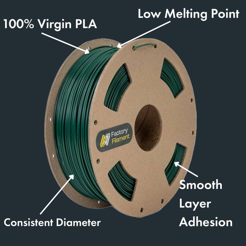 100% Virgin PLA  
Low Melting Point  
Consistent Diameter  
Smooth Layer Adhesion