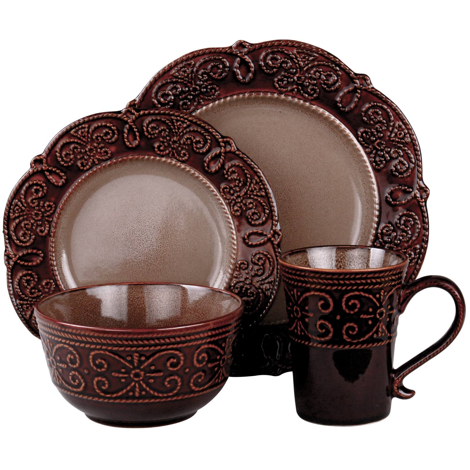 Elama Elama's Salia 16 Piece Stoneware Dinnerware Set Brown