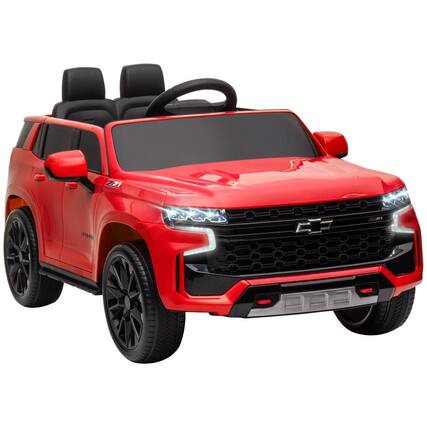 Front. BreeBe - Aosom 12V Chevrolet TAHOE Licensed Kids ride on Car w/ Remote Control, Music, Lights, Horn, Suspension, Age 3–6 - Red.