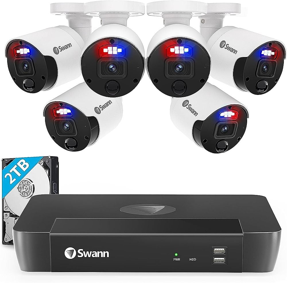Swann - Professional 8-Channel, 6-Bullet Camera, Indoor/Outdoor PoE Wired 4K HD 2TB HDD NVR Security Surveillance System - White - Front_Zoom
