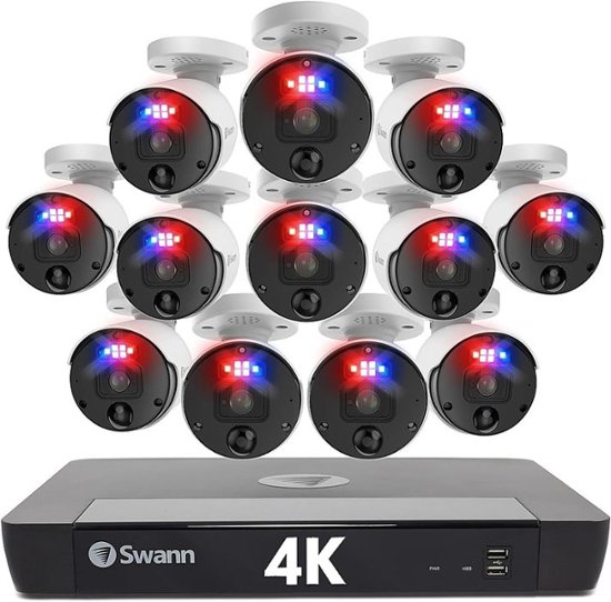 Front Zoom. Swann - Pro Enforcer 16-Channel, 12-Bullet Camera Indoor/Outdoor PoE Wired 4K HD 2TB HDD NVR Security Surveillance System - White.