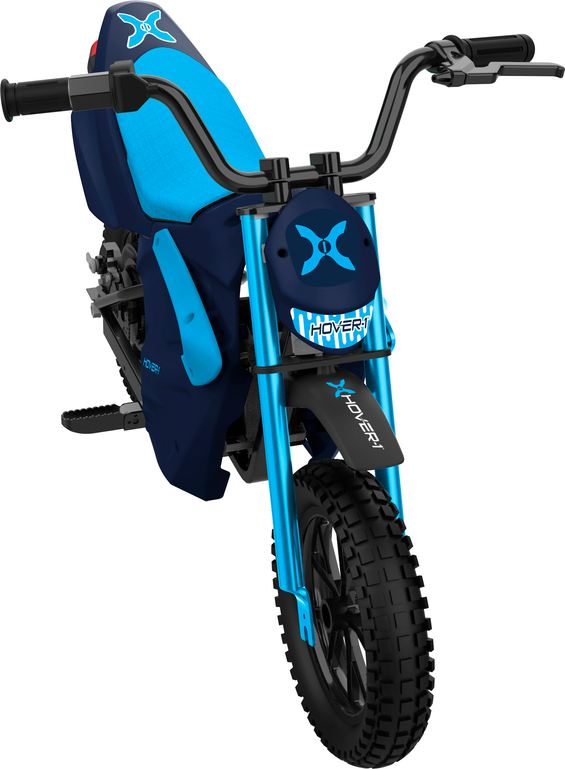 Left View: Hover-1 - Trak Electric Dirt Bike for Kids, Silent-chainless motor, Lithium-ion Battery, 9 mi Range, 9 mph Max Speed - Blue