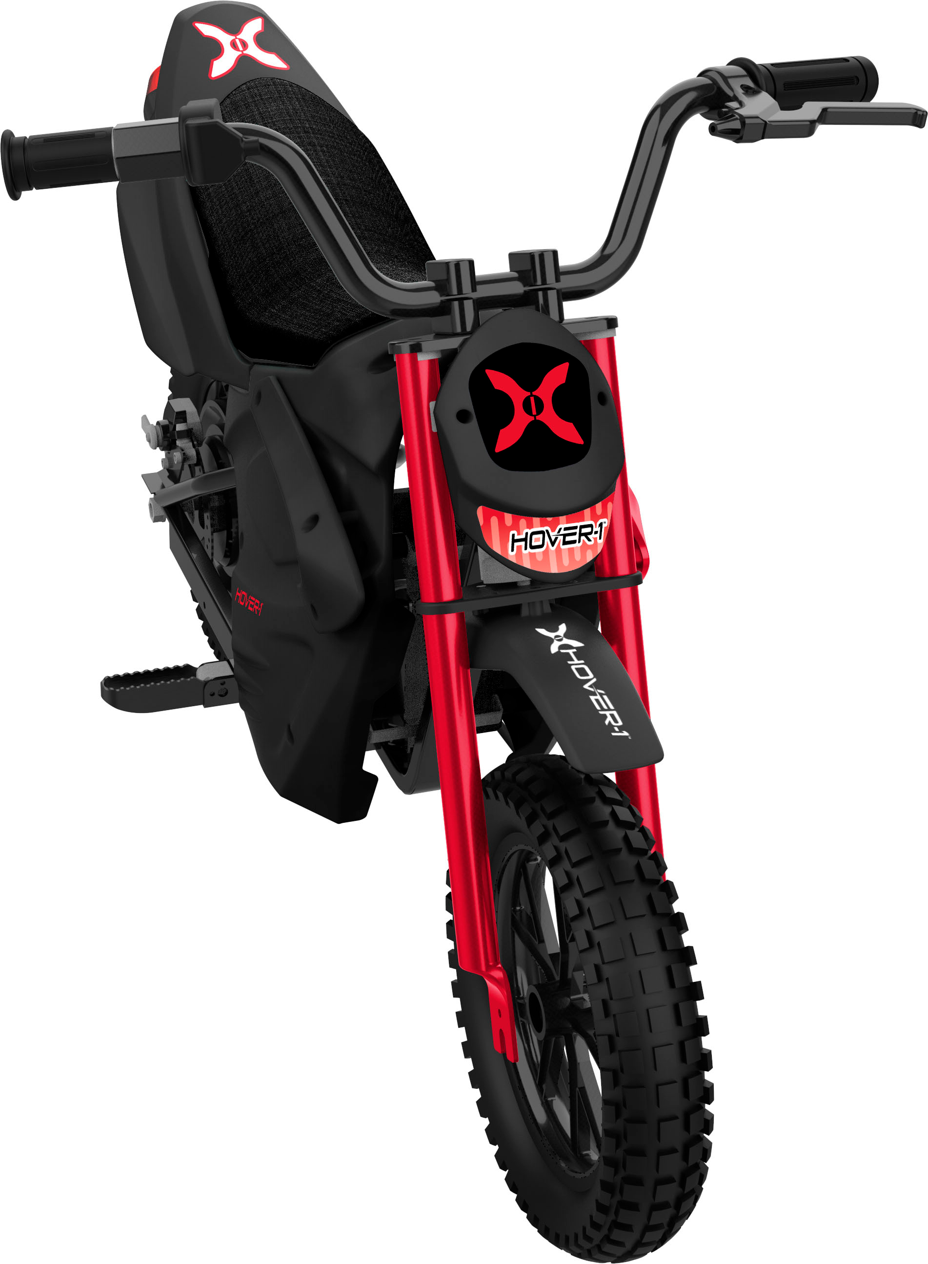 Left View: Hover-1 - Trak Electric Dirt Bike for Kids, Silent-chainless motor, Lithium-ion Battery, 9 mi Range, 9 mph Max Speed - Red