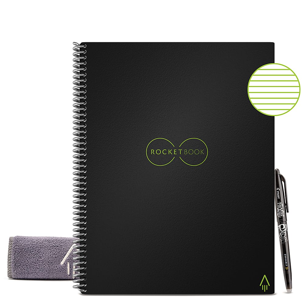 Front Zoom. Rocketbook - Core Smart Reusable Notebook Lined 8.5" x 11" - Infinity Black.