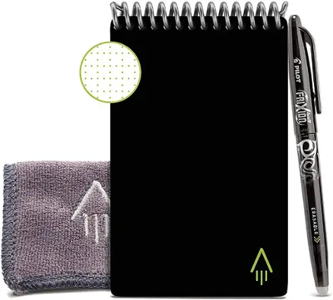 Front. Rocketbook - Mini Smart Reusable Notebook Dot-Grid 3.5" x 5.5" - Infinity Black.