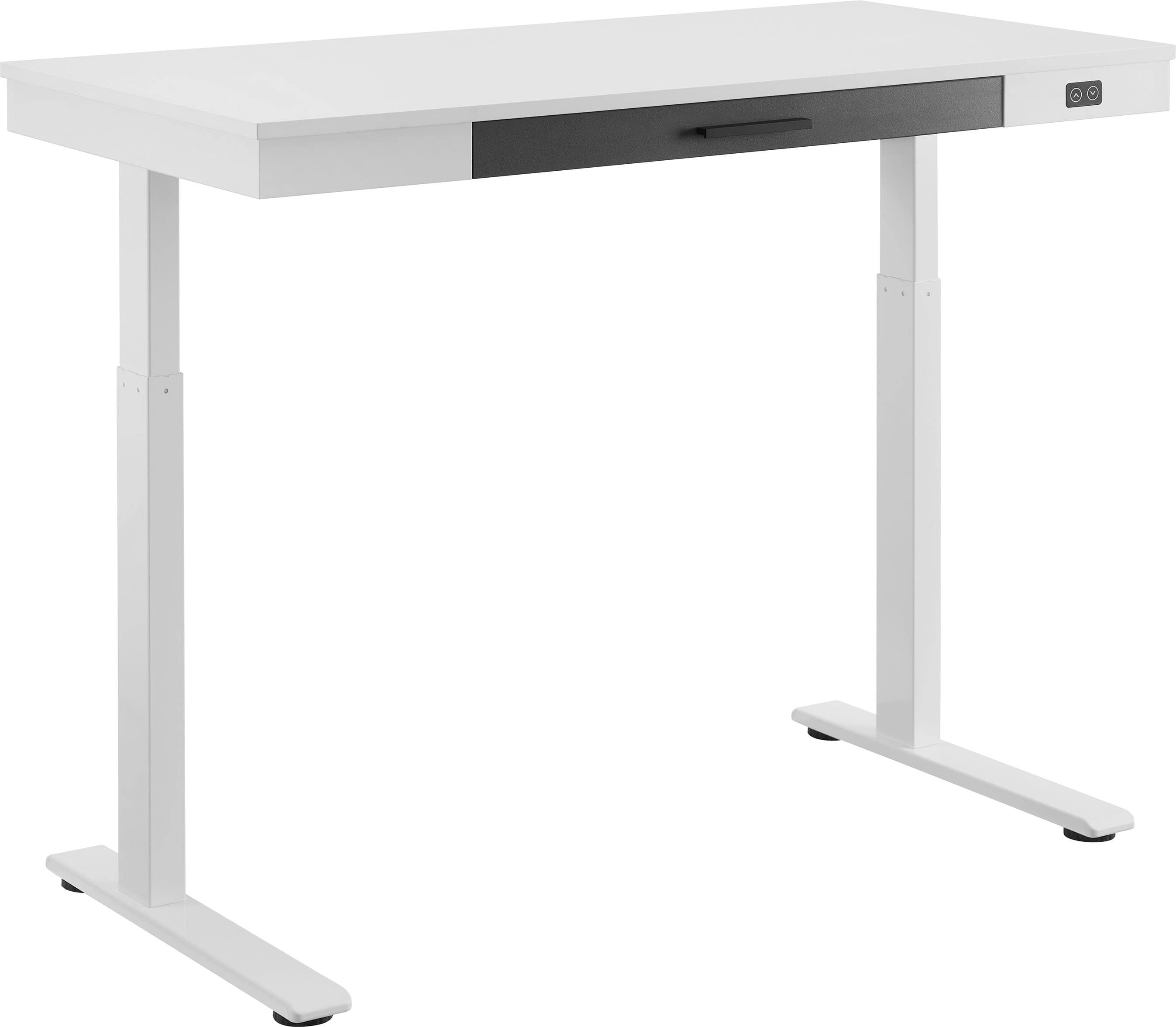 Angle. Insignia™ - Adjustable Powered 1-Drawer Standing Desk with Electronic Controls – 47.6" Wide - White.