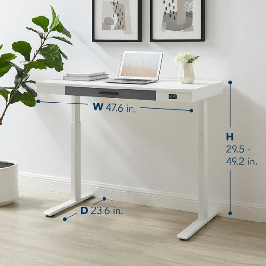 Insignia™ - Adjustable Powered 1-Drawer Standing Desk with Electronic Controls – 47.6" Wide - White