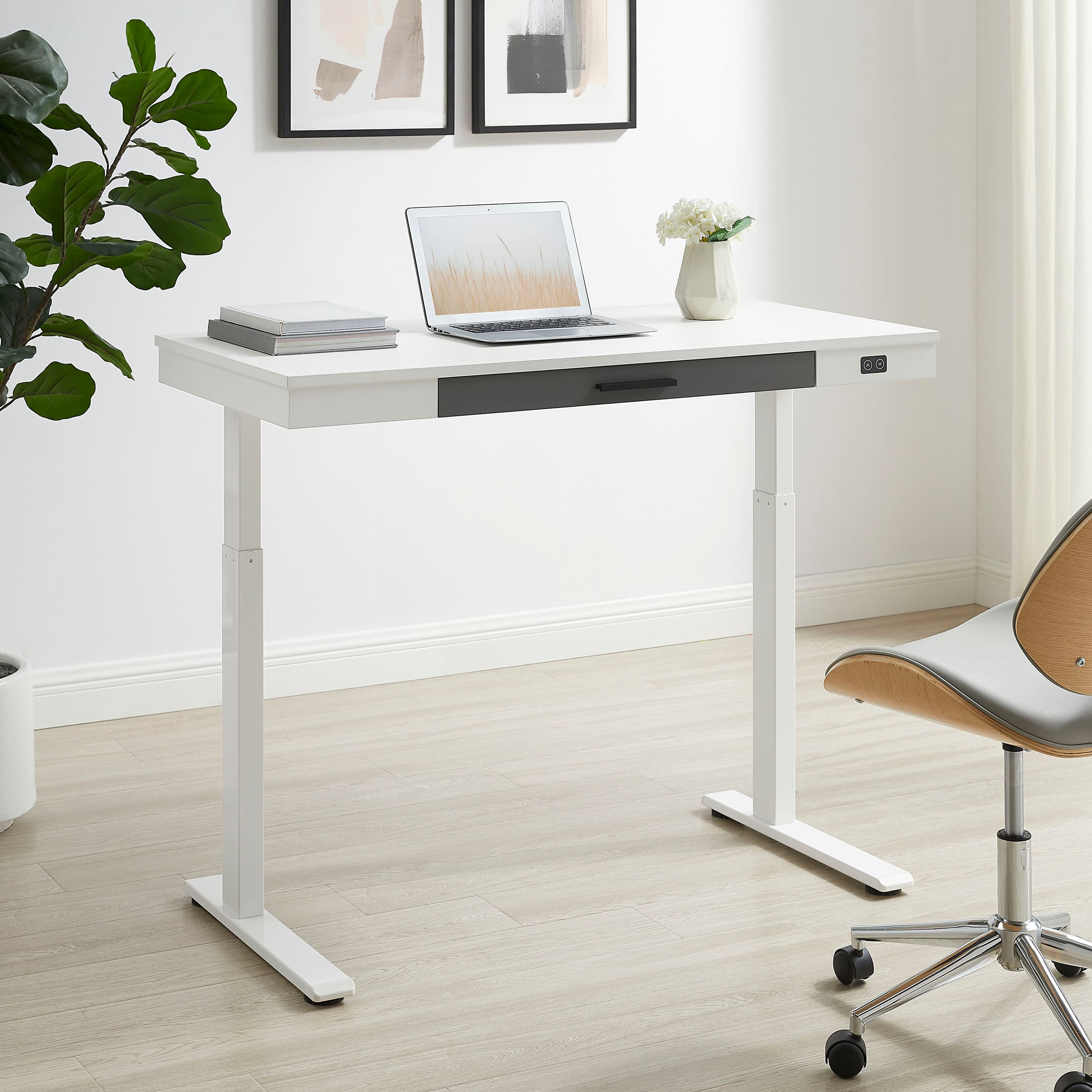 Alt View 14. Insignia™ - Adjustable Powered 1-Drawer Standing Desk with Electronic Controls – 47.6" Wide - White.