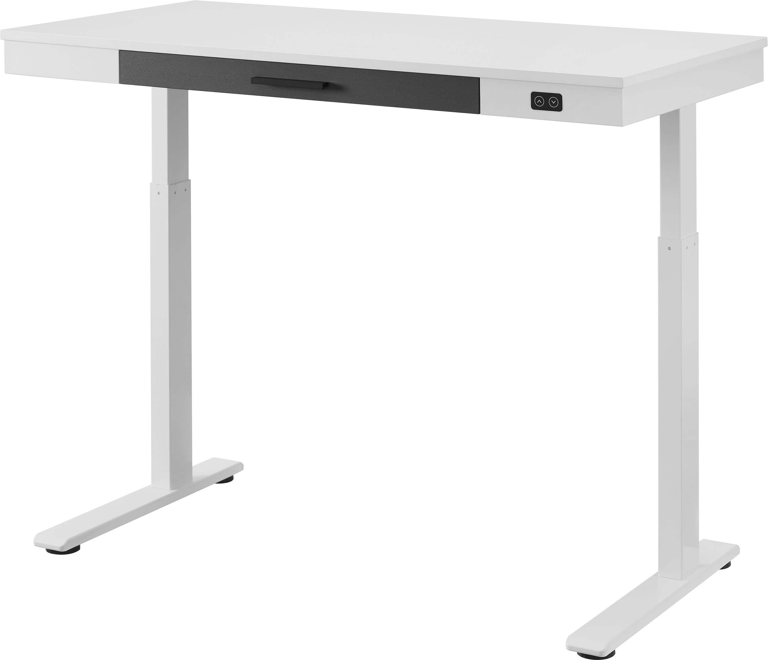 Left. Insignia™ - Adjustable Powered 1-Drawer Standing Desk with Electronic Controls – 47.6" Wide - White.