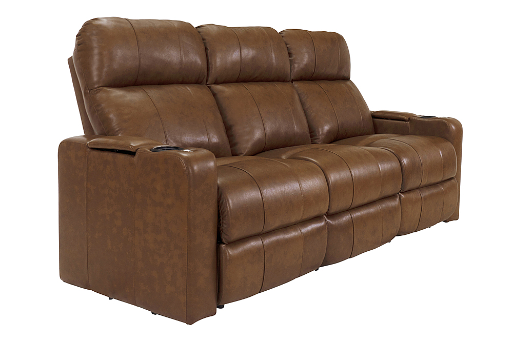 Angle View: RowOne - Prestige 3-Chair Leather Power Recline Sofa - Brown