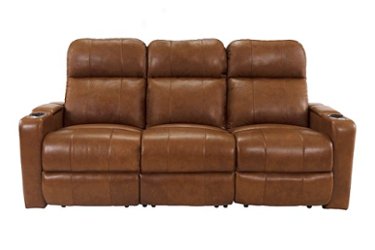 RowOne - Prestige 3-Chair Leather Power Recline Sofa - Brown - Front_Zoom