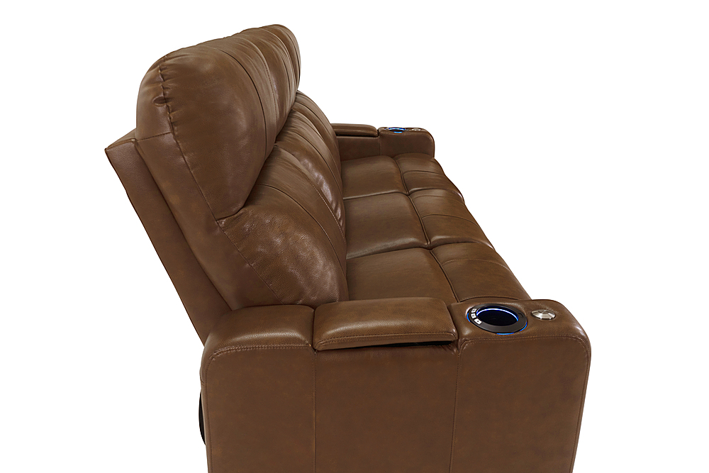Left View: RowOne - Prestige 3-Chair Leather Power Recline Sofa - Brown