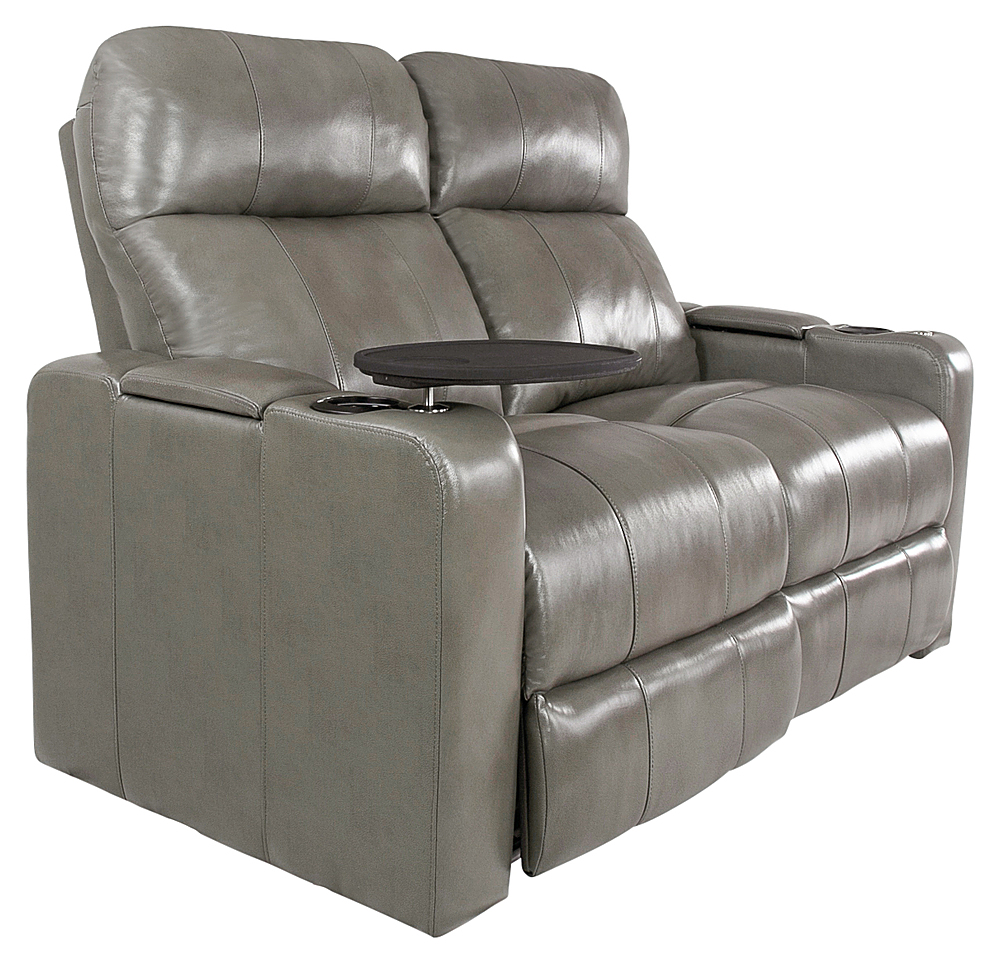 Left View: RowOne - Prestige 2-Chair Leather Power Recline Loveseat - Grey