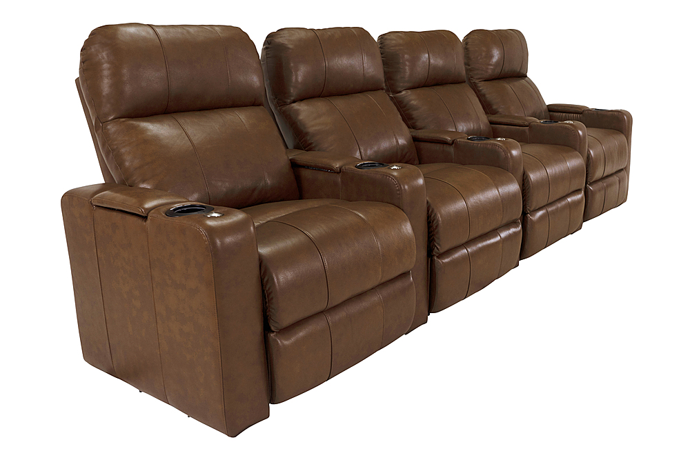 Angle View: RowOne - Prestige Straight 4-Chair Leather Power Recline Home Theater Seating - Brown