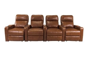 RowOne - Prestige Straight 4-Chair Leather Power Recline Home Theater Seating - Brown - Front_Zoom