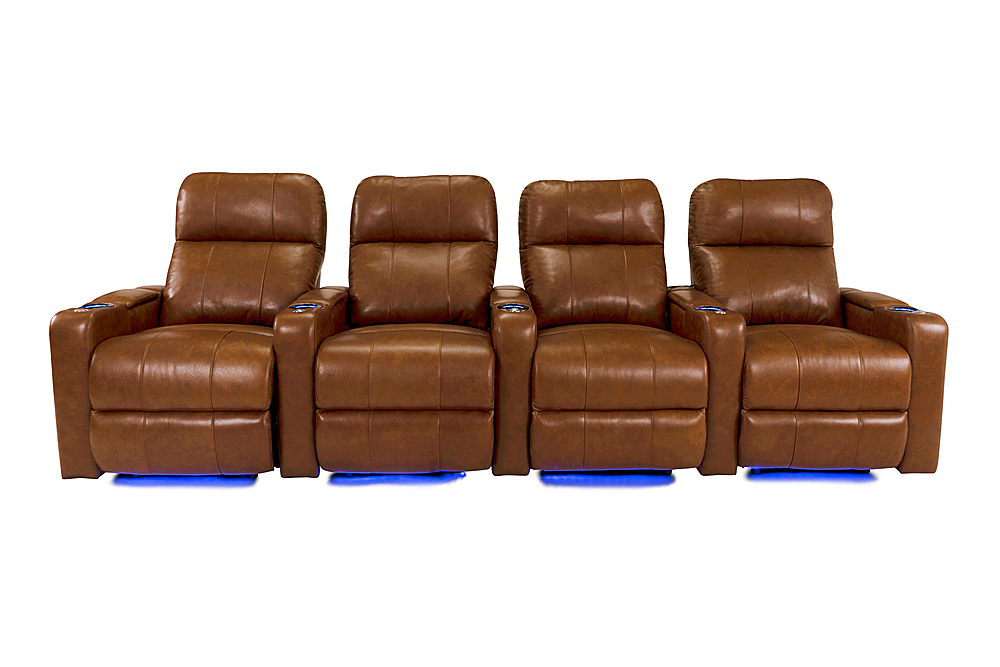 Straight 4 Chair Leather Power Recline, Leather Theater Seating For Home
