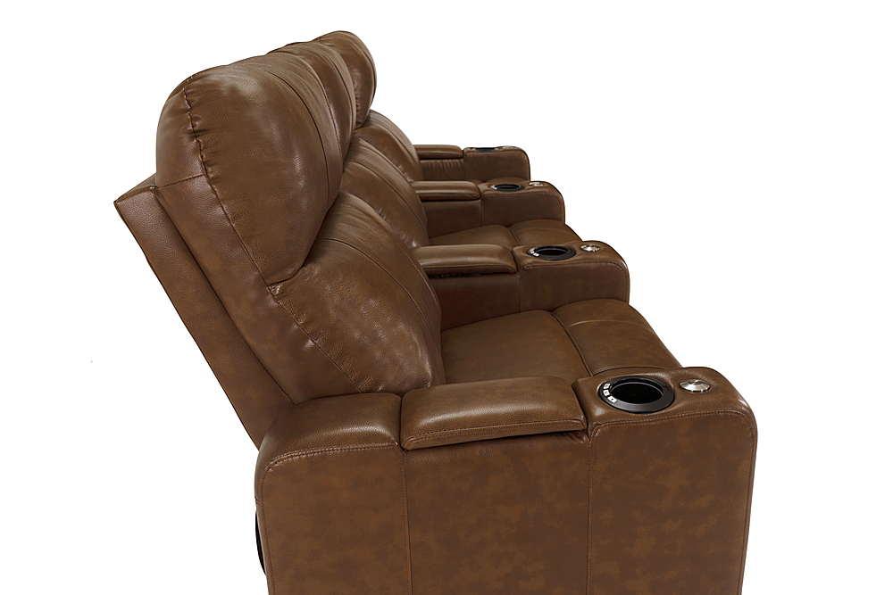 Left View: RowOne - Prestige Straight 4-Chair Leather Power Recline Home Theater Seating - Brown