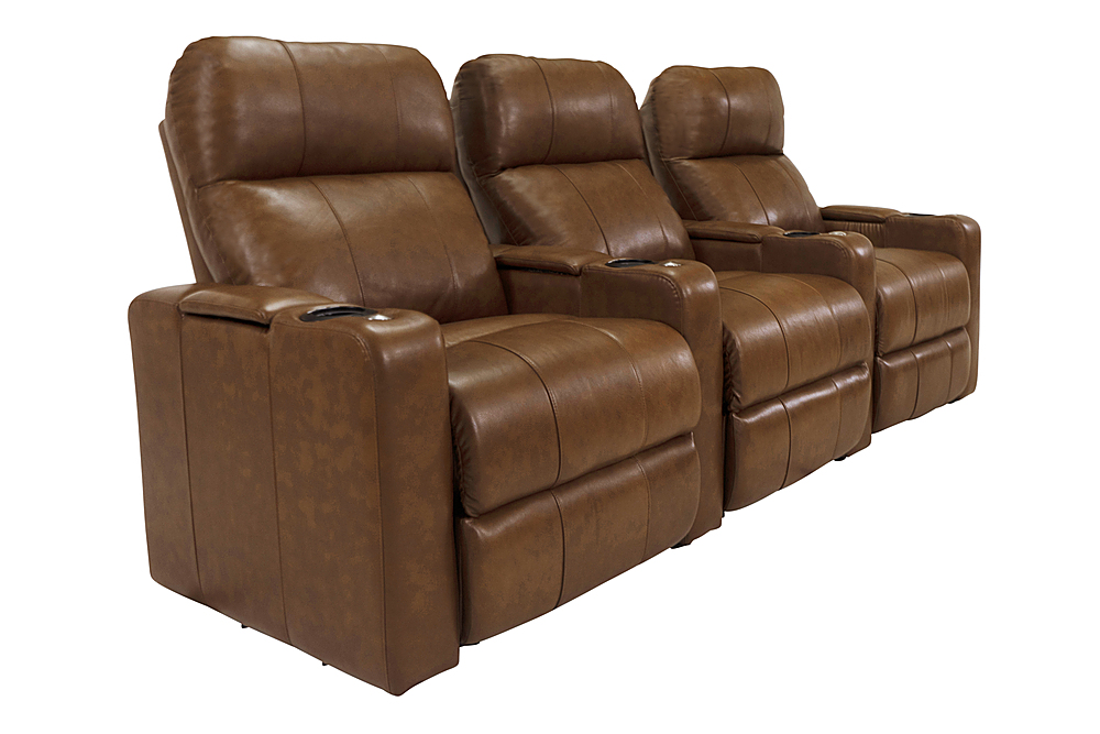 Angle View: RowOne - Prestige Straight 3-Chair Leather Power Recline Home Theater Seating - Brown
