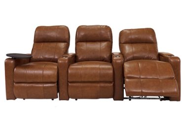 RowOne - Prestige Straight 3-Chair Leather Power Recline Home Theater Seating - Brown - Front_Zoom