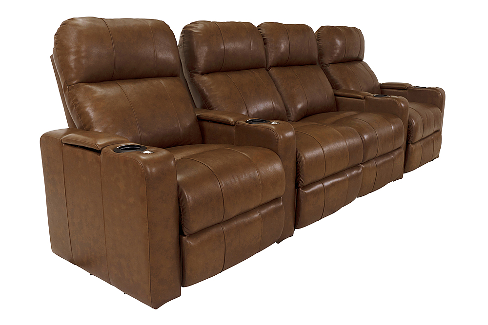 Angle View: RowOne - Prestige Straight 4-Chair Row with loveseat Leather Power Recline Home Theater Seating - Brown