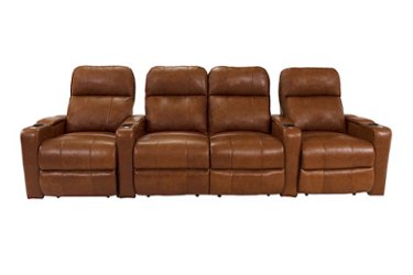 RowOne - Prestige Straight 4-Chair Row with loveseat Leather Power Recline Home Theater Seating - Brown - Front_Zoom