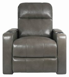 RowOne - Prestige Straight 2-Arm Leather Power Recline Home Theater Seating - Gray - Front_Zoom
